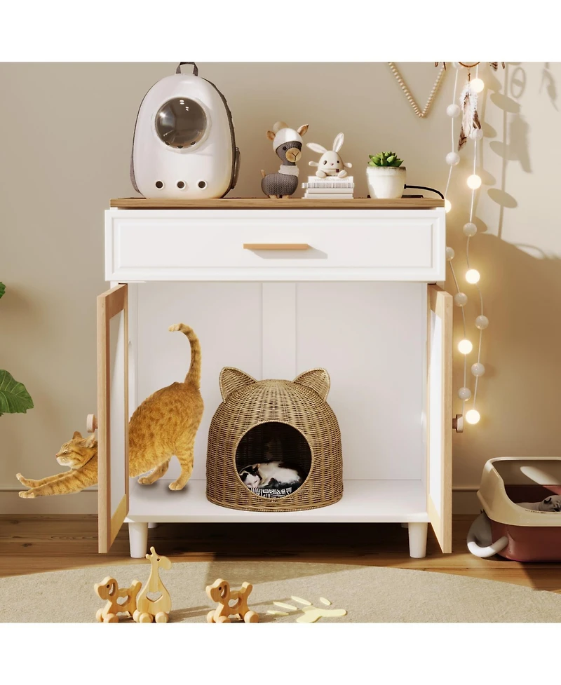 Streamdale Furniture Cat Litter Box Furniture with Scratching Door & Socket