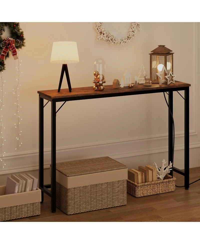 gaomon 39.3" Narrow Console Table with Built-In Charging Station and Storage
