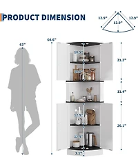 gaomon 64.6" Farmhouse Corner Cabinet with Led Light, Tall Bathroom Cabinet with 4 Barn Doors and 5 Tier Shelves, Freestanding Corner Bar Cabinet