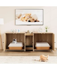 gaomon Cat Litter Box Enclosure 55.1" Double Litter Box Furniture Large Cat Box Enclosure Kitty Litter Box for 2 Cats Hidden Cat Litter Cabinet