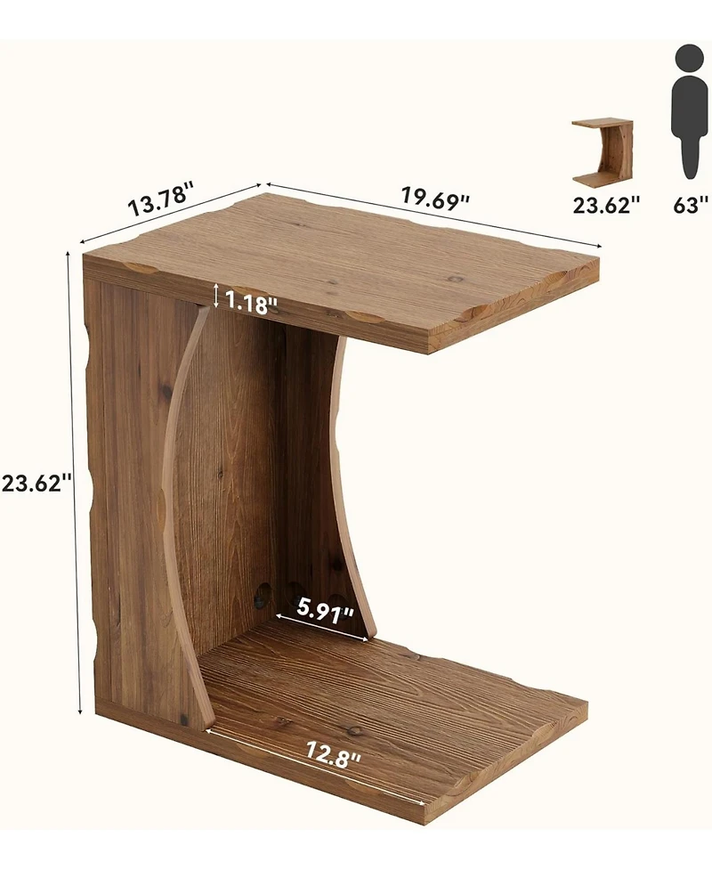 Tribesigns C-Shaped End Table for Living Room, Solid Wood Narrow Skinny Side Table, Farmhouse Bedside Nightstand