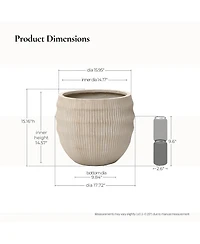 LuxenHome Textured MgO Planter, 15" Tall x 17.7" Diameter Pot for Indoor/Outdoor Decor