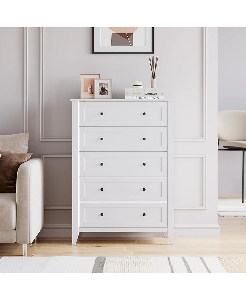 gaomon 5 Drawer Modern Tall Nightstand, Deep Drawers, Nickel Round Handle, Chest Organizer for Bedroom
