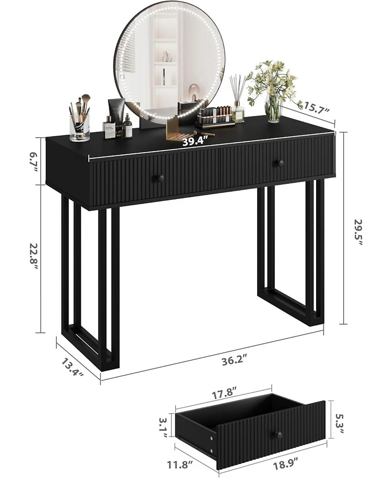 gaomon 40" Makeup Vanity Desk with 3-Color Adjustable Lighted Mirror