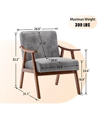 Clihome Modern Accent Chair, Living Room Chair with Solid Wood Frame, Lounge Wingback Chair