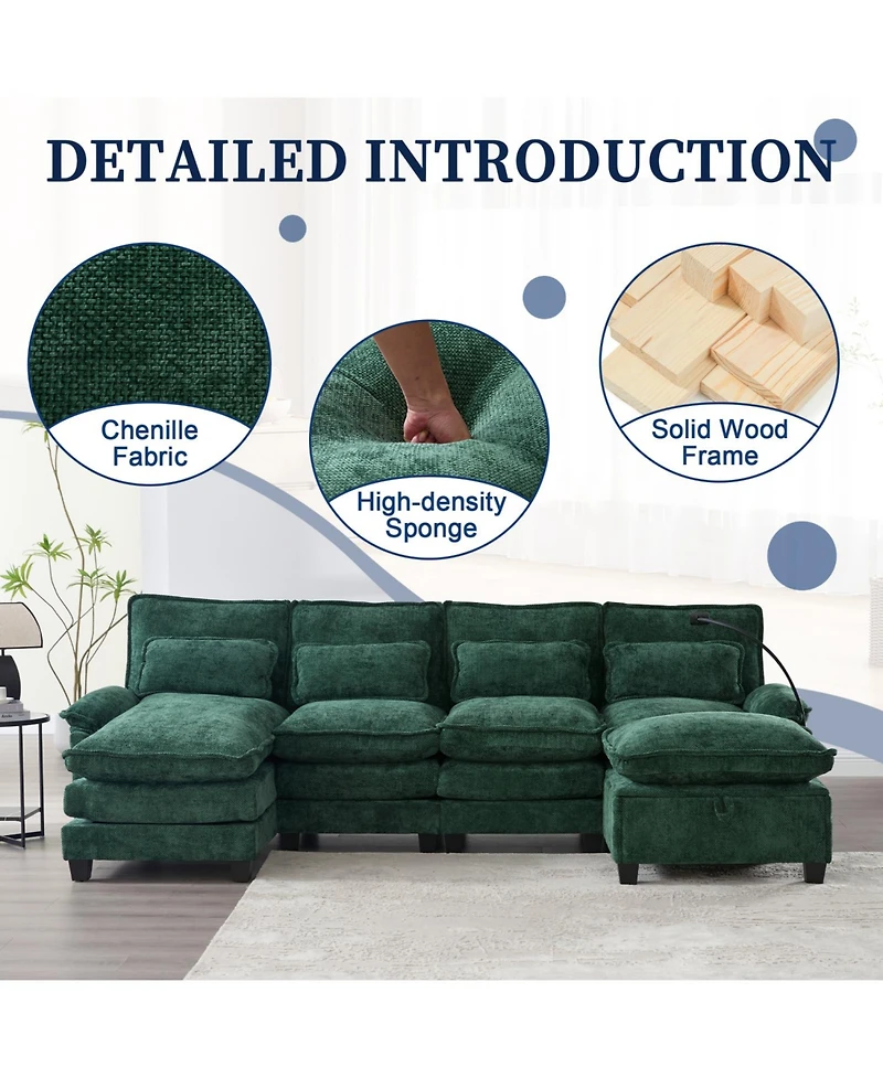 Streamdale Furniture 106" U-Shape Sectional Sofa Cloud Couch, Chenille