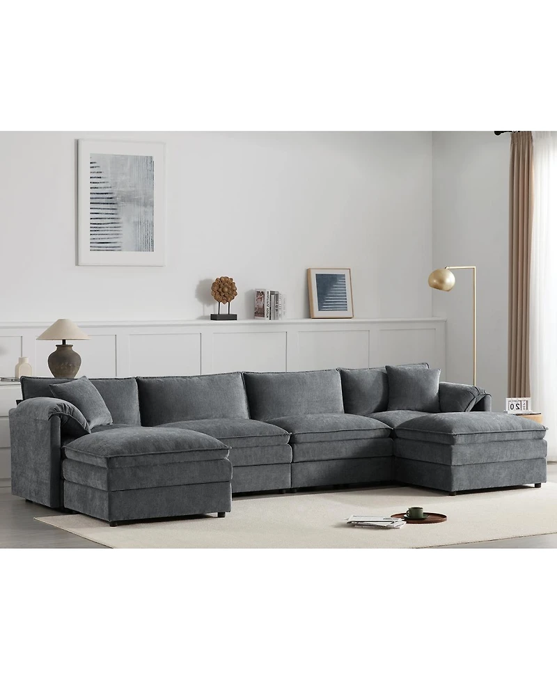 Streamdale Furniture 136" Chenille Modular Sectional Sofa with Deep Seat & Movable Ottoman