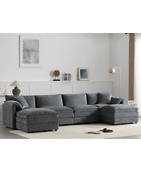 Streamdale Furniture 136" Chenille Modular Sectional Sofa with Deep Seat & Movable Ottoman