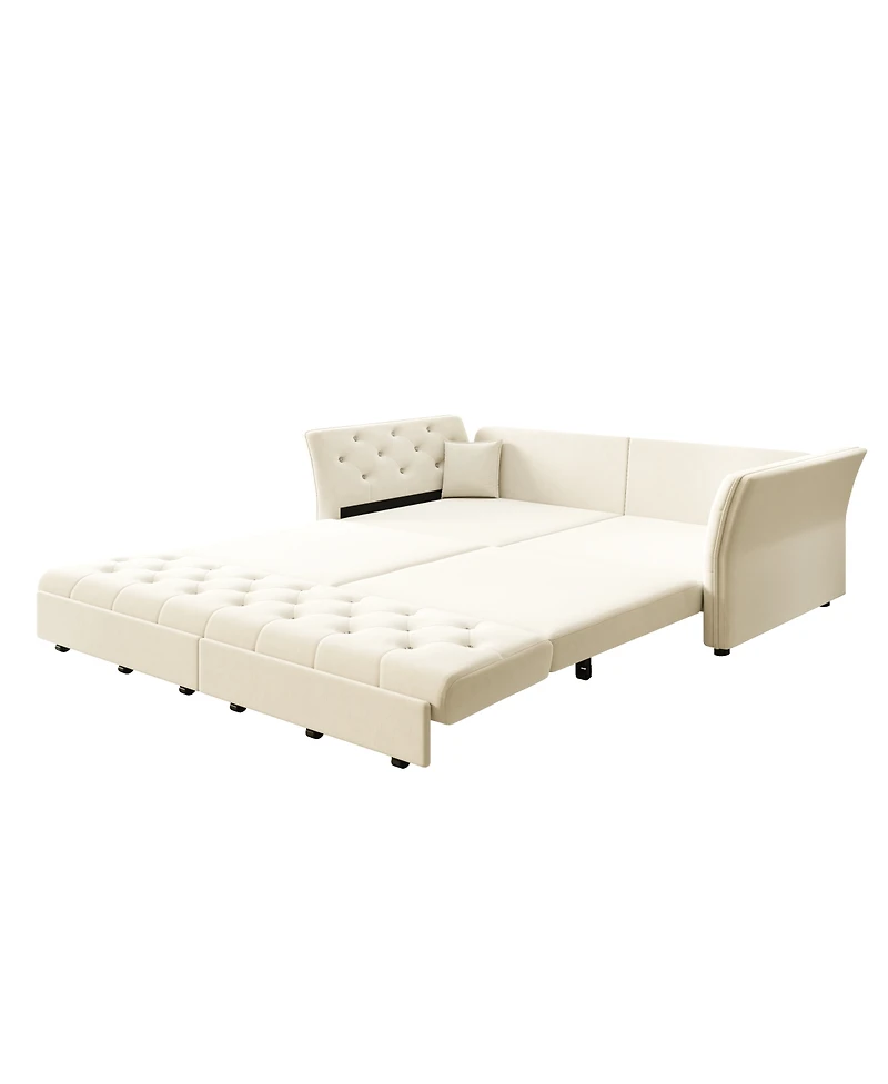 Streamdale Furniture Streamdale Queen Pull Out Sofa Bed with Fabric Flower Design, Velvet Loveseat Bed