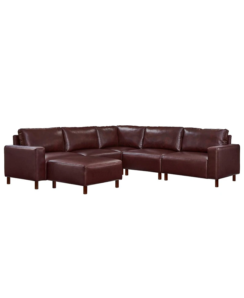 Streamdale Modern Luxury Sectional Sofa, Breathable Pu Leather Couch, Burgundy