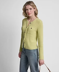 Dkny Jeans Women's Long-Sleeve Tuck Stitch Crewneck Cardigan