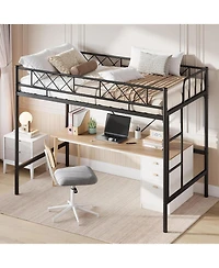 gaomon Twin Loft Bed, Heavy Duty Metal Frame with Arched Guardrail, Flat Ladder Rung, and Steel Slat Support