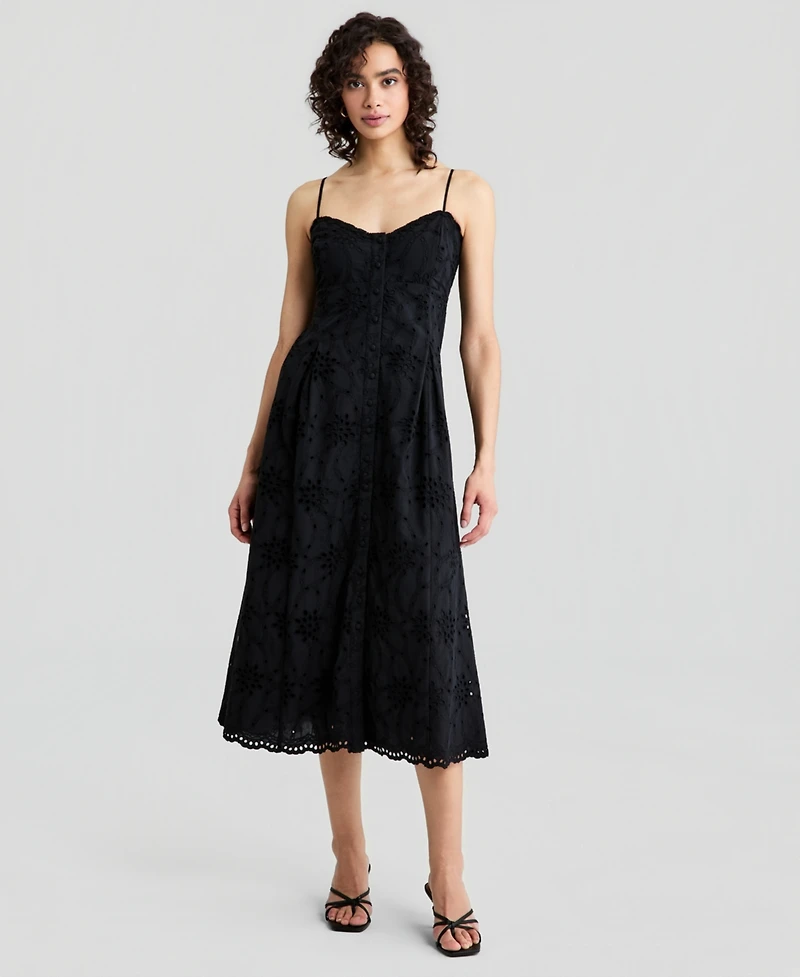 And Now This Women's Cotton Eyelet Back-Cutout Dress, Macy's Exclusive