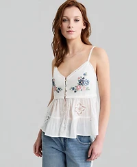 And Now This Women's Cotton Floral-Trim Tiered Top, Macy's Exclusive