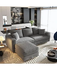 Streamdale Furniture 82.7" Corduroy Movable Ottoman 3 Seat Sofa