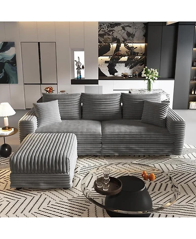 Streamdale Furniture 82.7" Corduroy Movable Ottoman 3 Seat Sofa