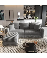 Streamdale Furniture 82.7" Corduroy Movable Ottoman 3 Seat Sofa