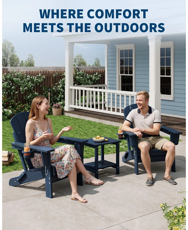 gaomon Folding Adirondack Chair Set of 2, All-Weather Hdpe Outdoor Chair, Wooden Textured with Cup Holder for patios, Decks, Gardens, fire pits