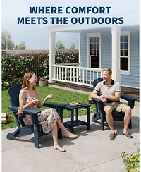 gaomon Folding Adirondack Chair Set of 2, All-Weather Hdpe Outdoor Chair, Wooden Textured with Cup Holder for patios, Decks, Gardens, fire pits