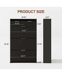 Homfan Modern Natural Shoe Cabinet with 3 Flip Drawers & 2 Small Hook, Slim Fluted Storage Organizer, Narrow Entryway