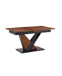 Streamdale Furniture Modern Dark Walnut Marble Dining Table with V-Shaped Metal Legs