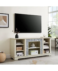 Streamdale Furniture Mantel Stone Tv Media Stand with Faux Stacked Stone Surround