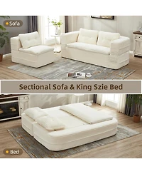 Streamdale Furniture Multi-Functional Sectional Sofa Bed with Chaise Lounge & Blanket