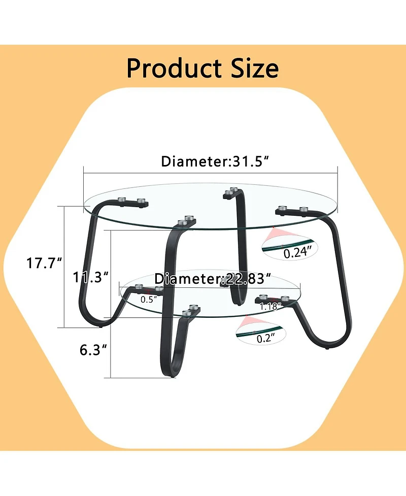 Streamdale Furniture Retro minimalist metal frame double-layer tempered glass coffee table