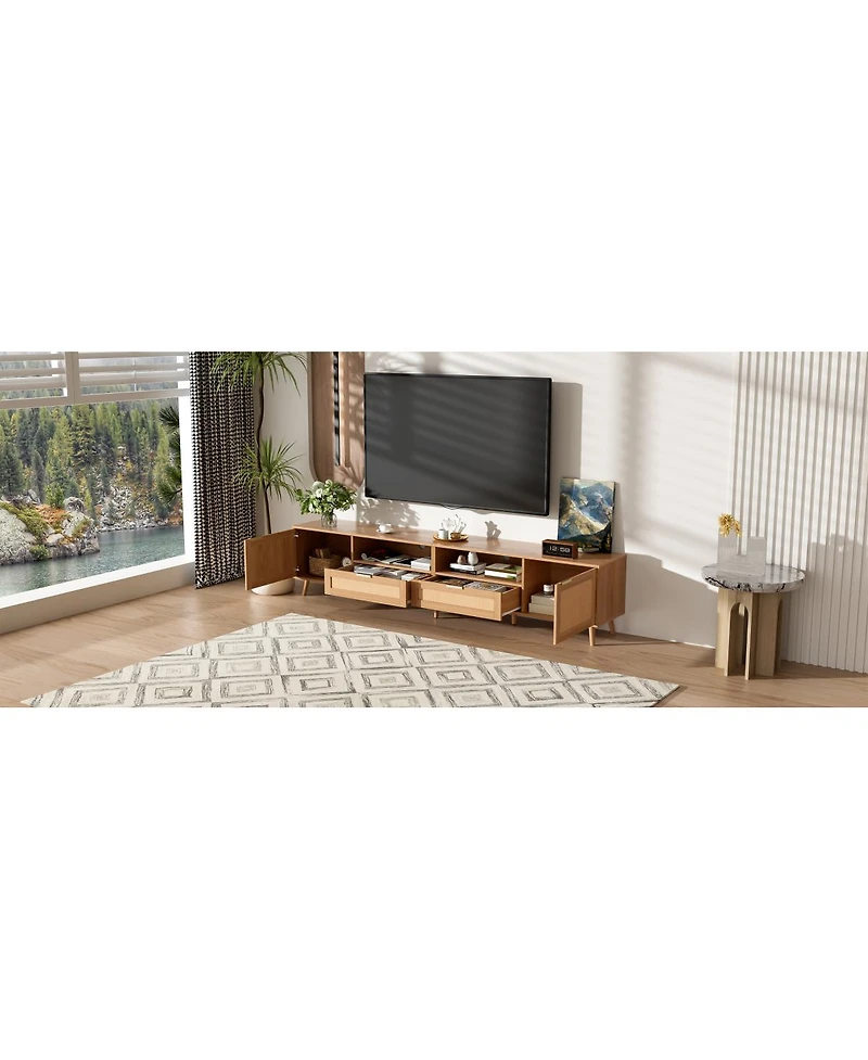 Streamdale Furniture Rattan Tv Stand for TVs up to 90", Modern Farmhouse Media Console