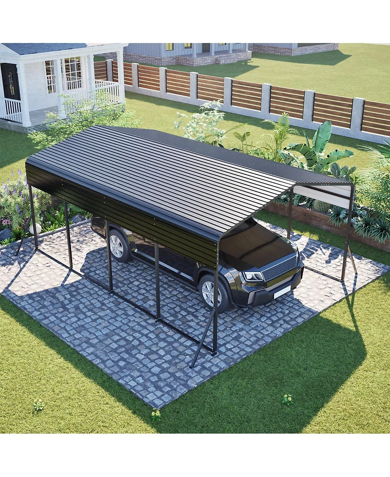 Streamdale Furniture 13x20 Ft Metal Carport w/ Reinforced Frame & 4 Poles, Steel Roof Shelter