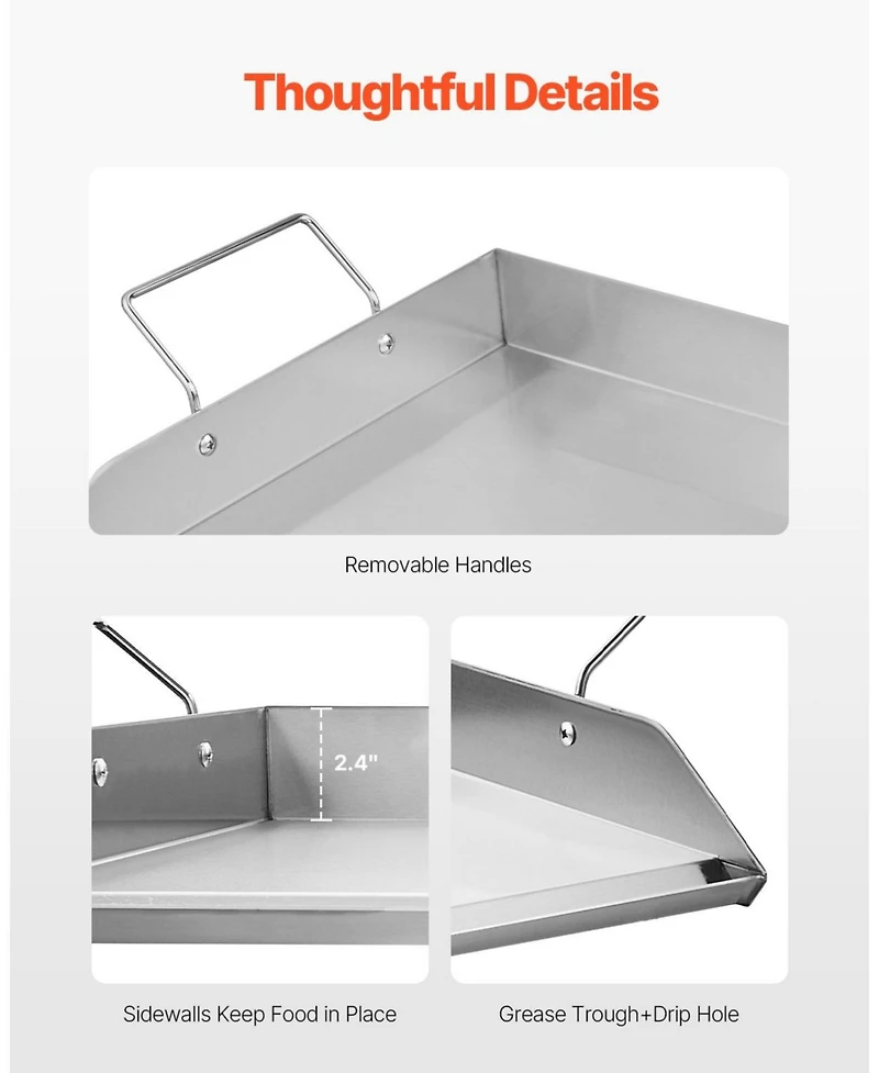 Ecooso 32 x 16 Inch Stainless Steel Griddle Plate for Gas Grill with Handles