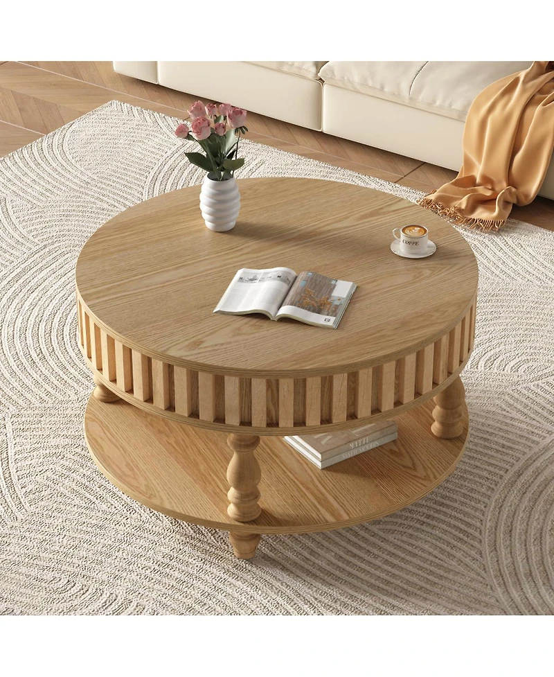 Streamdale Furniture Mid-Century Modern Fluted Coffee Table with Storage