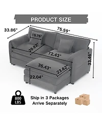Streamdale Furniture Deep Seat Sectional Sofa Cloud Couch with Ottoman, Modern Chenille Comfy Love Seat