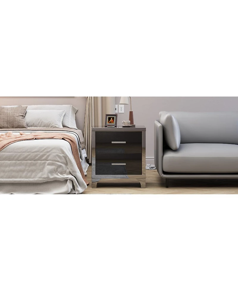 Streamdale Furniture Mirrored 2 Drawer High Gloss Bedside Table – Modern Nightstand