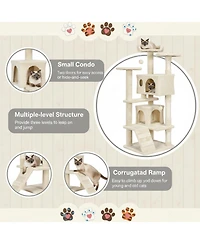 Aronkl Multi-level Cat Tree Tower with Cat-ear Perch 2 Caves Sisal Posts Climbing Ladder Replaceable Balls Pet Activity Center