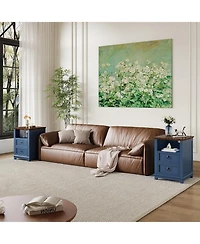 gaomon Set of 2 Modern 18" Fluted Wood Nightstands with 2 Drawers and Charging Station