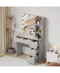 gaomon Modern Makeup Vanity Desk with Built-In Lighted Mirror and 4 Drawers
