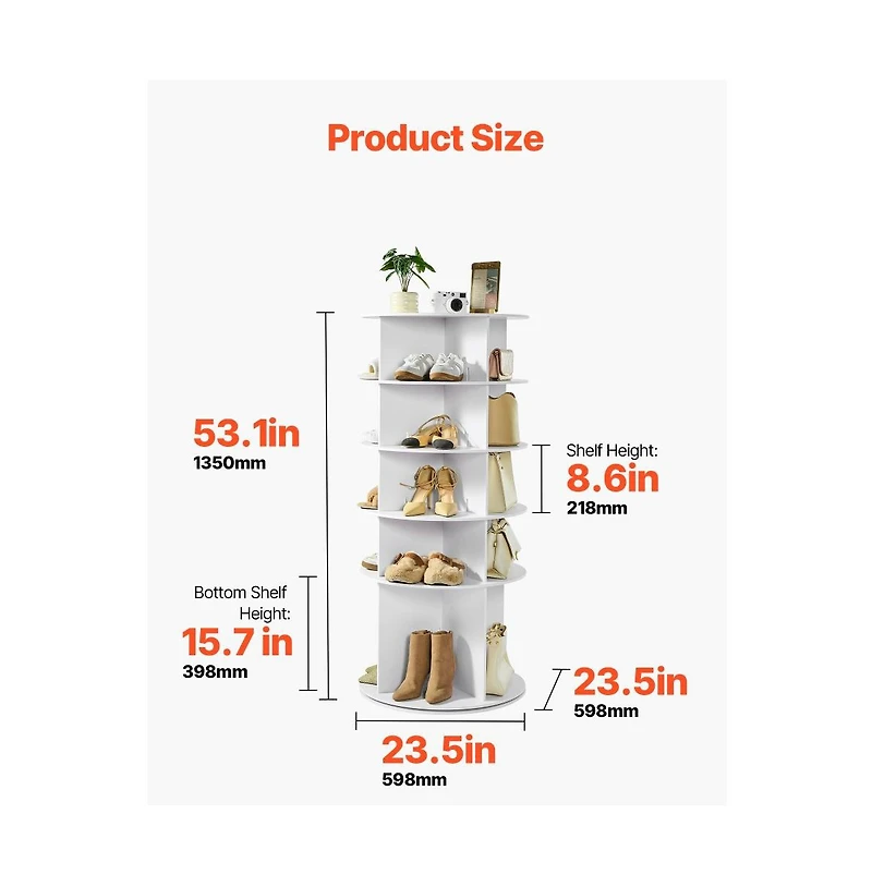 Slickblue 5-Tier Rotating Shoe Rack 360° Spinning Carousel