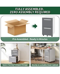 Rainsken 2-Drawer Mobile File Cabinet with Lock, Metal Storage Cabinet on 360° Wheels for Home Office Organizer, Holds A4/Letter/Legal Files