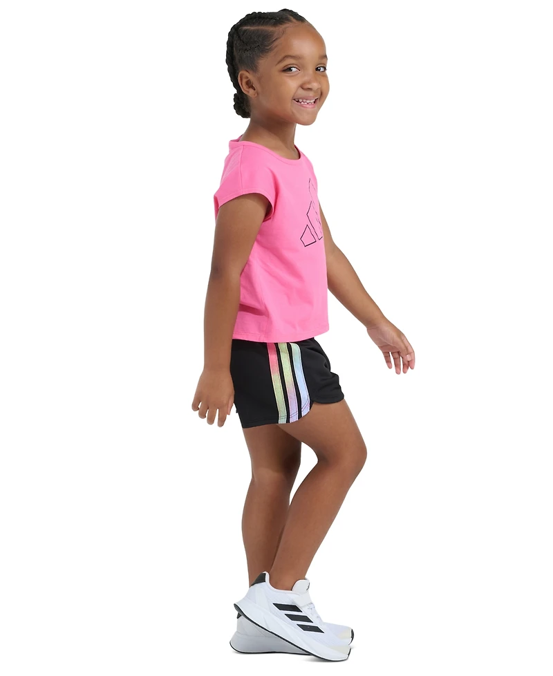 adidas Girls' 2T-6X Short-Sleeve Back Pleated T-Shirt and Mesh Shorts, 2-Piece Set