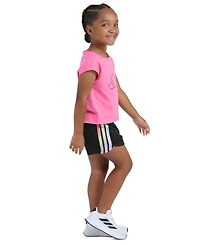 adidas Girls' 2T-6X Short-Sleeve Back Pleated T-Shirt and Mesh Shorts, 2-Piece Set