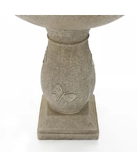 LuxenHome Decorative Garden Birdbath Fountain, Resin Water Feature with Pedestal Design