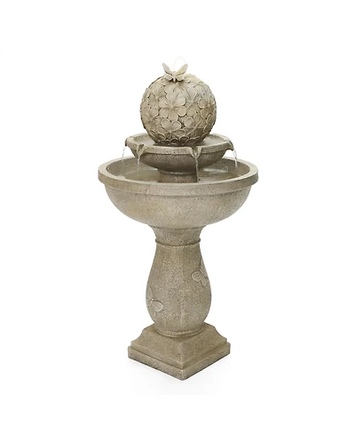 LuxenHome Decorative Garden Birdbath Fountain, Resin Water Feature with Pedestal Design