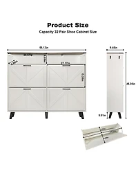 Homfan Shoe Cabinet with 4 Flip Drawers & Barn Door, Freestanding Hidden Slim Narrow Shoe Storage Organizer with Open Shelves, for Entryway, Foyer