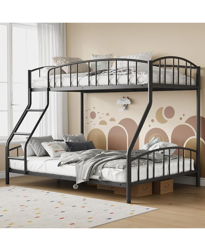 gaomon Bunk Bed Twin Over Full with Ladder and Arched Guardrail, Heavy Duty Bunkbeds Frame Sturdy Steel Slats Support for Kids Boys Girls