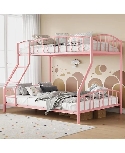 gaomon Bunk Bed Twin Over Full with Ladder and Arched Guardrail, Heavy Duty Bunkbeds Frame Sturdy Steel Slats Support for Kids Boys Girls