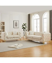 Streamdale Furniture Velvet 3+2 Seater Sofa with Solid Wood Frame & Metal Feet