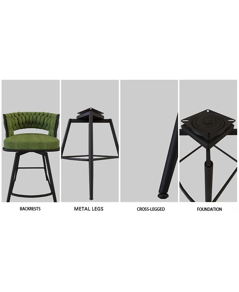 Streamdale Furniture 26" Suede Bar Stool Set of 4, 360 Swivel, Upholstered, with Back & Footrest