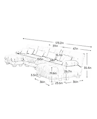 Streamdale Furniture Free Combination Modular Sectional Sofa, U Shaped Couch, 4-Seater Cloud Couch with Ottomans