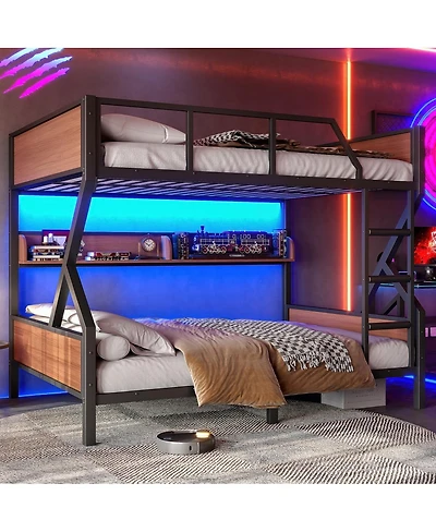 Streamdale Furniture Full/Full Bunk Bed w/ Storage Shelves & Lights